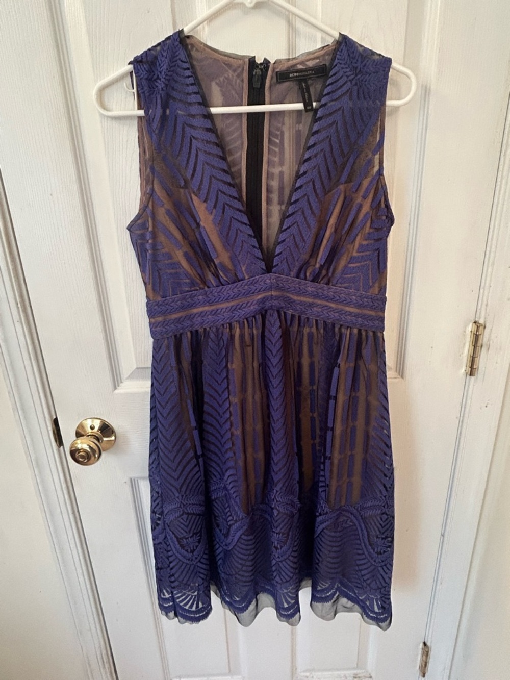 BCBGMaxAzria Blue-Purple Sleeveless V-Neck Embroidered Mini Dress